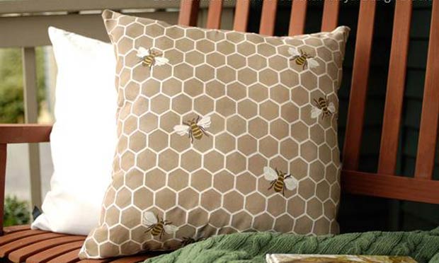 A Pillow Buzzing with Stenciled BEE-uty