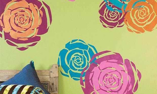 Stenciled Flower Power! Layer Modern Rose Stencils for a Colorful Wall Art