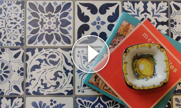 How to Stencil: Vintage Tile Tabletop with Chalk Paint & Craqueleur