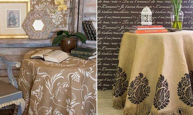 How to Paint & Stencil Burlap Tablecloths