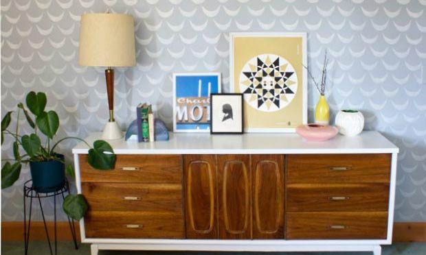 Modern Mid-Century Room Makeover and Stenciled Accent Wall