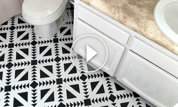 How to Stencil Black & White Bathroom Floor Tiles