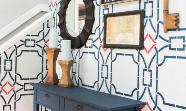 Modern Foyer Decorating Idea with Wall Stencils