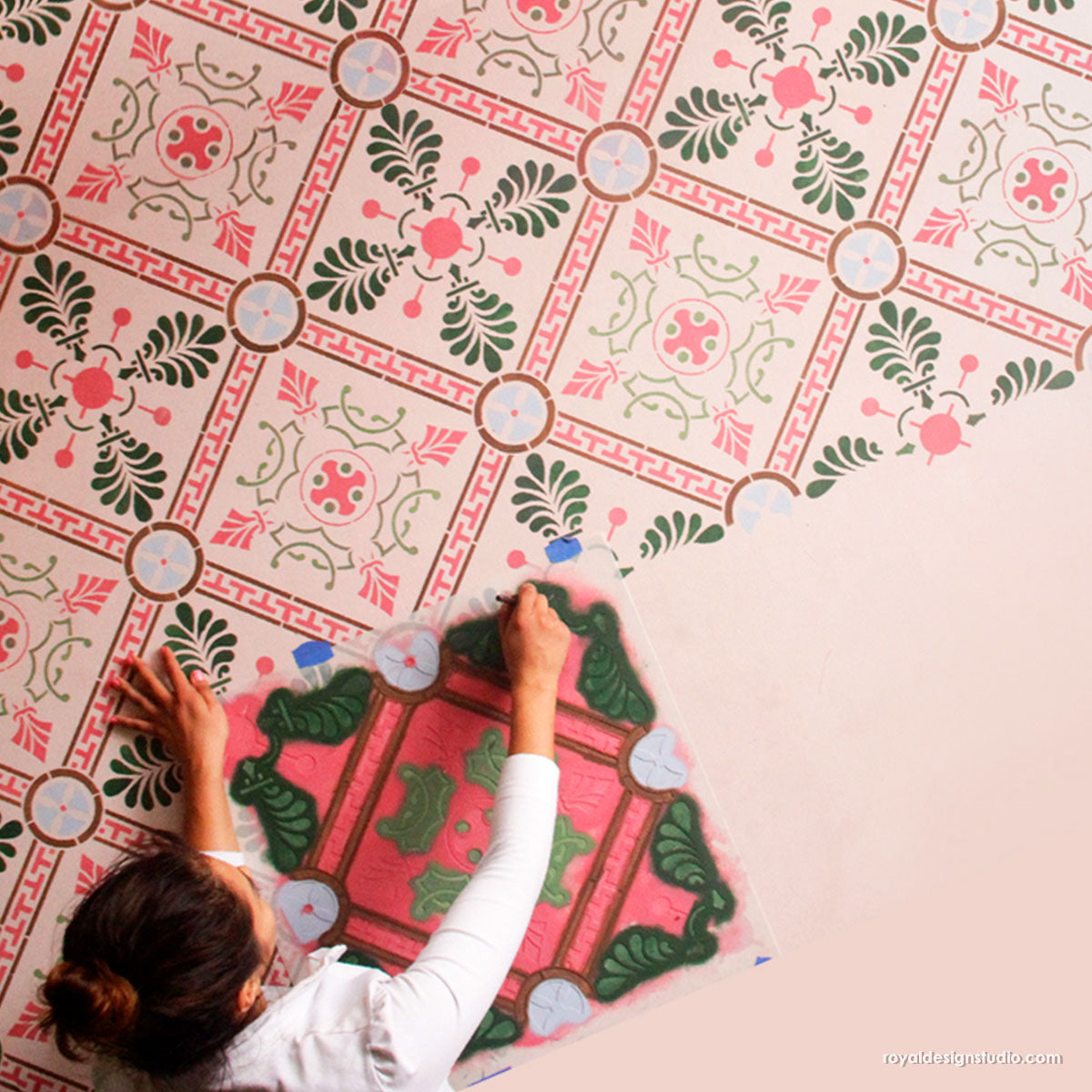 Grecian Tile Damask Wall Stencil