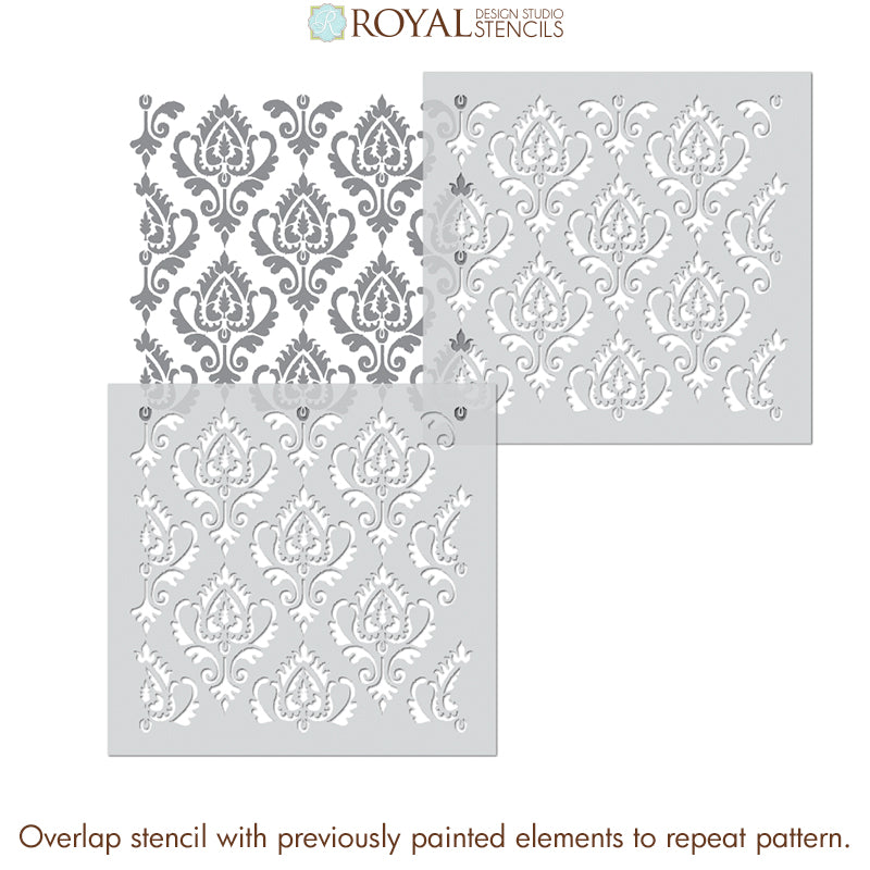 Anika Ikat Damask Furniture Stencil
