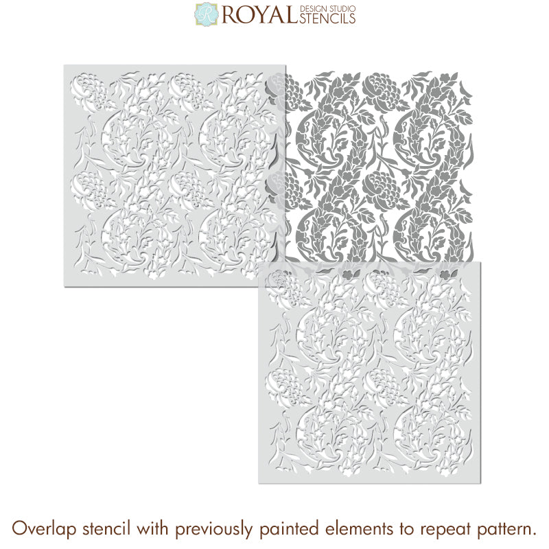 Upscaled Saxony Damask Wall Stencil