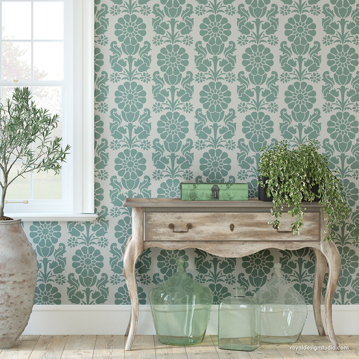 Brittany Floral Stripe Wall Stencil