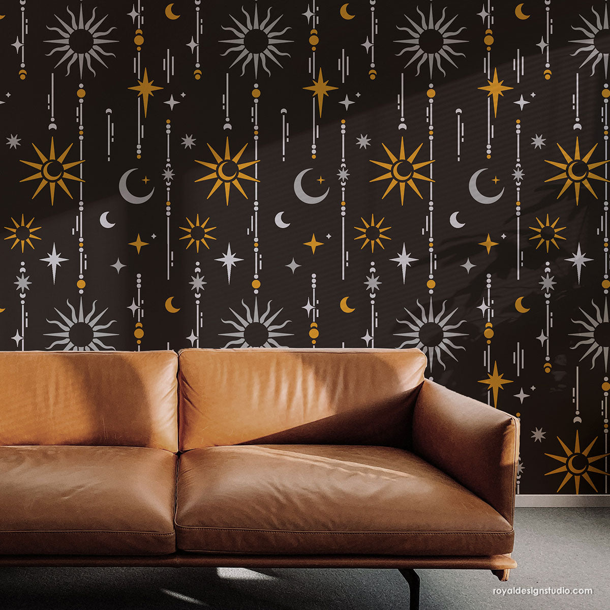 Celestial stencil-moon and stars wall stenciling