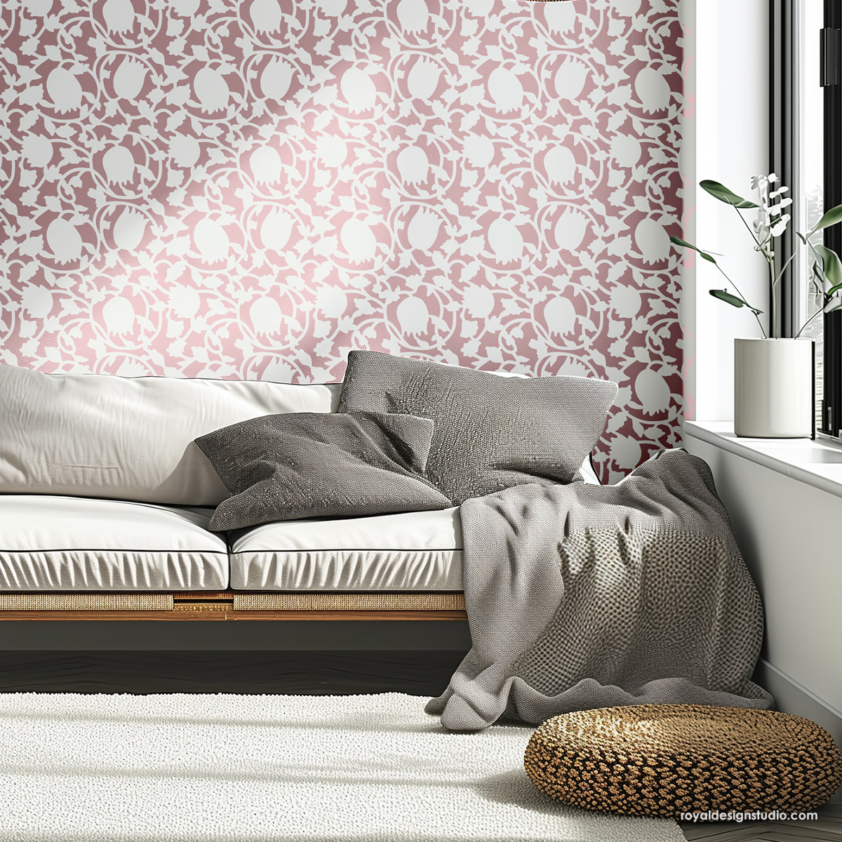 Stencil indian block print pattern wallpaper on walls with paint