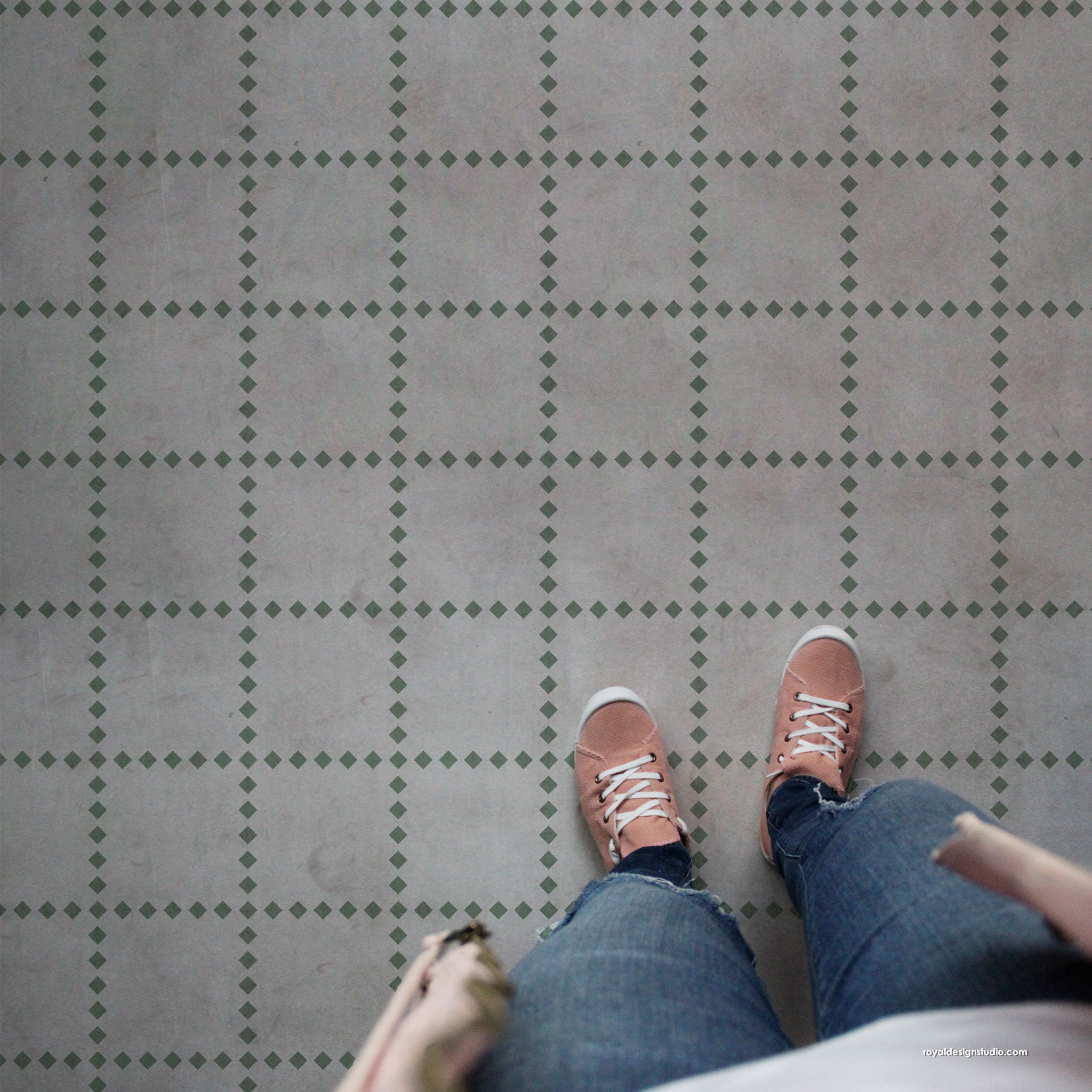 Check floor stencil stenciled on concrete