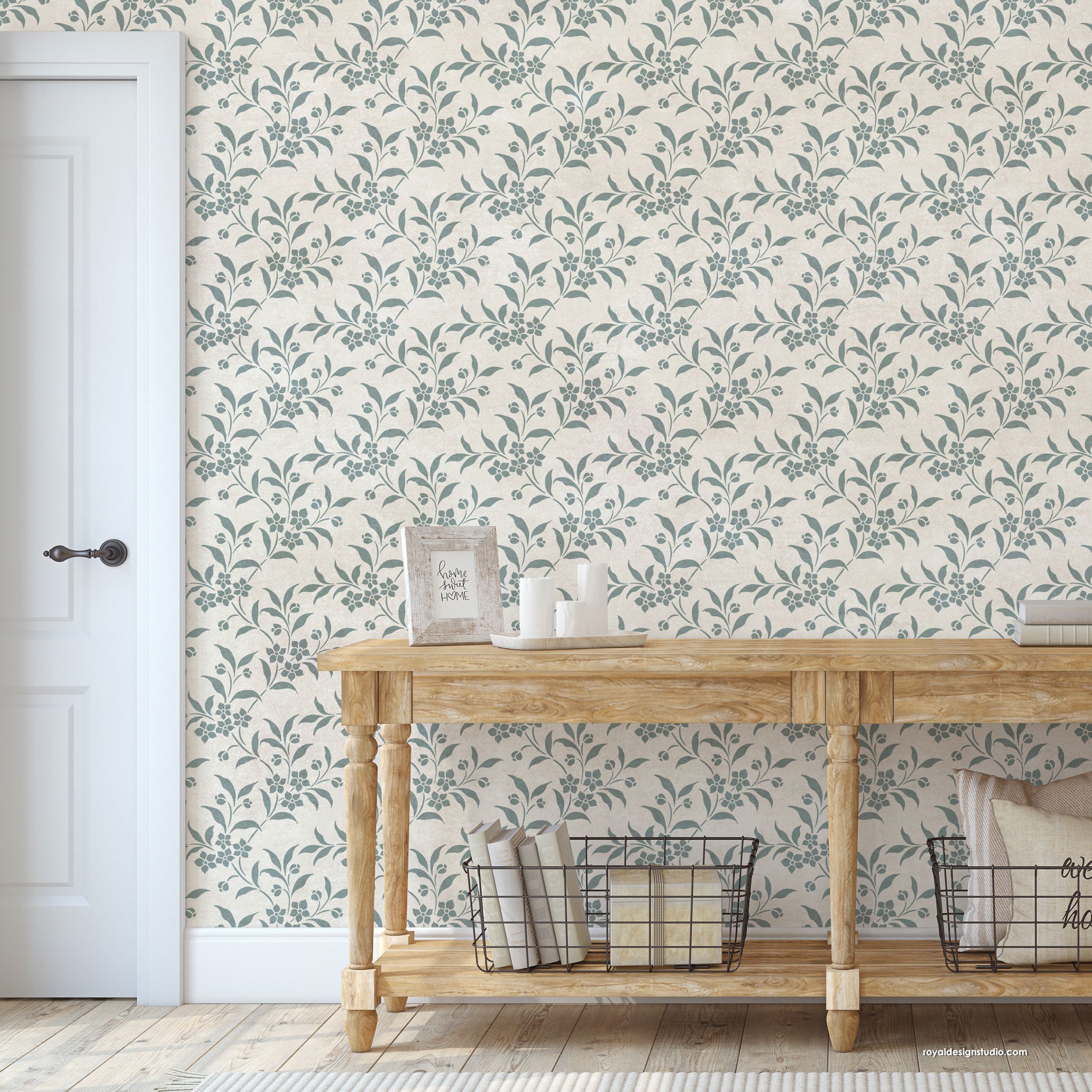 French country floral wallpaper stencil for hand painted flower pattern on walls