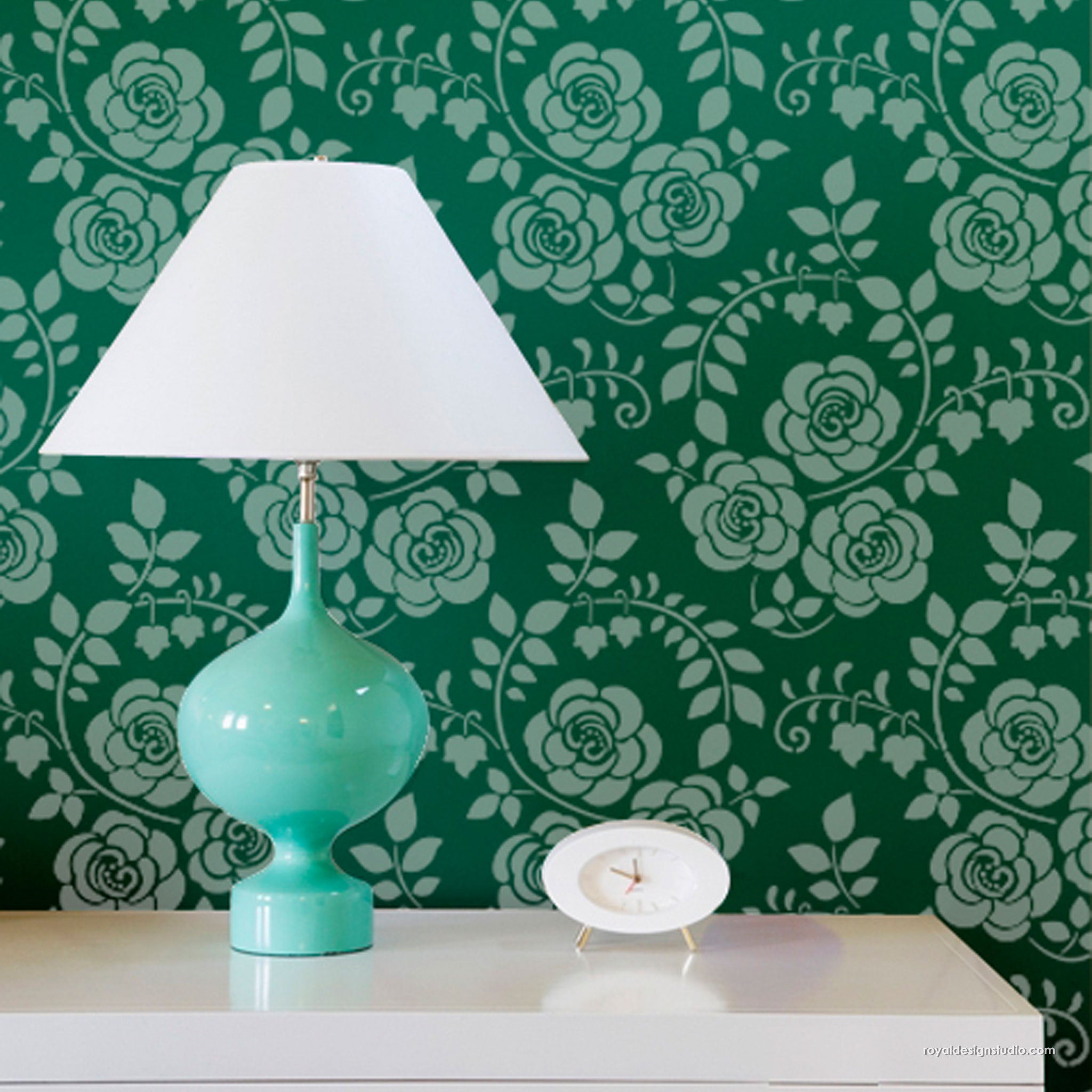 Wall stencil floral pattern in Art Nouveau vintage style