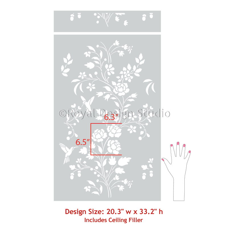 Floral Chinoiserie stencil for painting walls