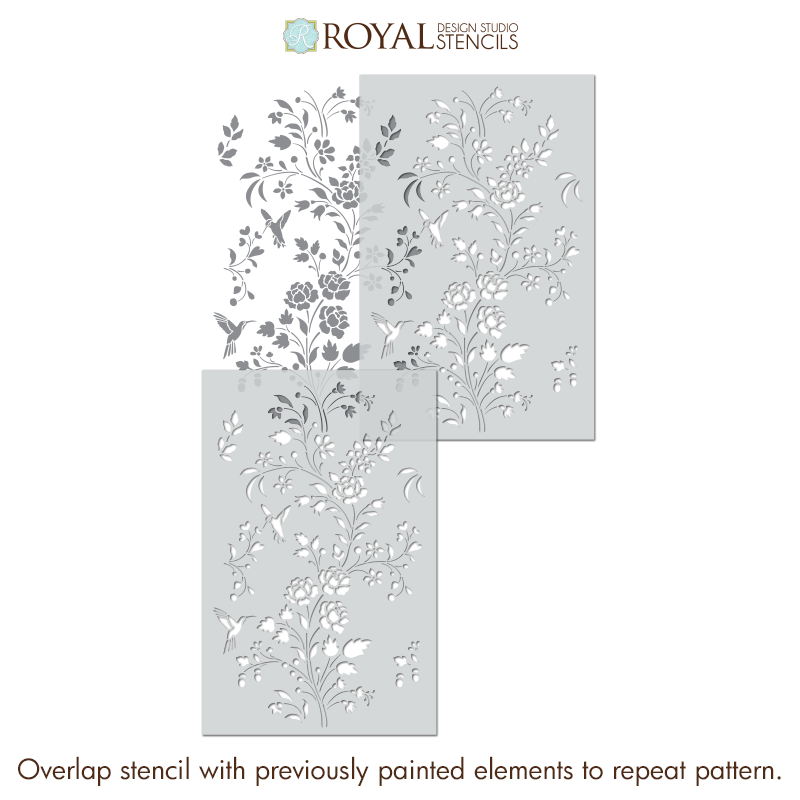 how to stencil a floral chinoiserie wall stencili pattern from Royal Design Studio