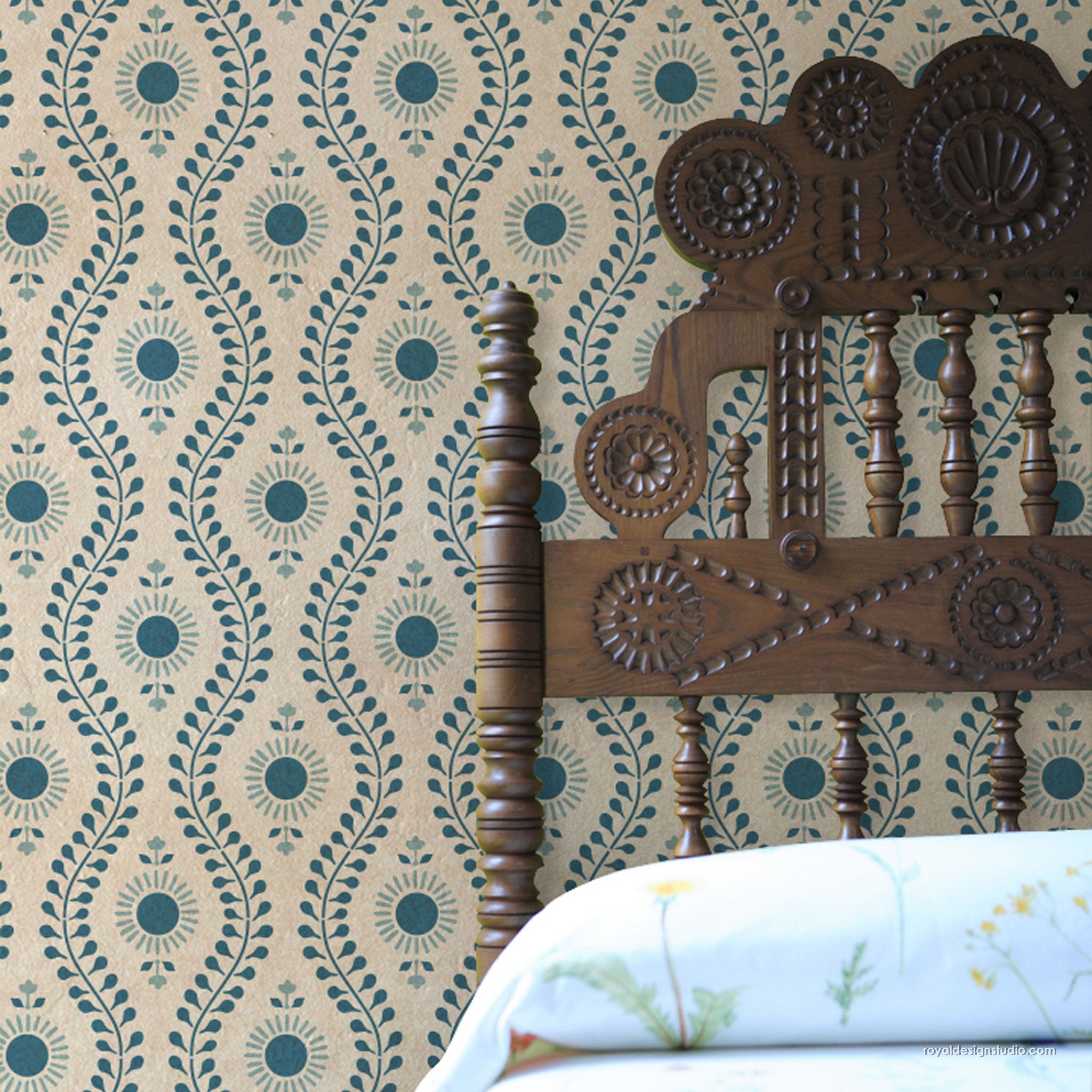 Indian block print wall stencil pattern for painting wallpaper