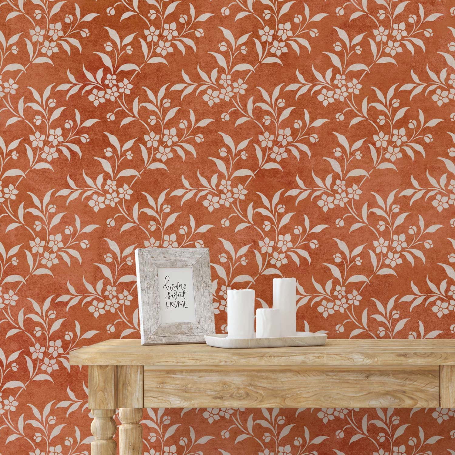 Flower vine wall stencil painted wallpaper pattern