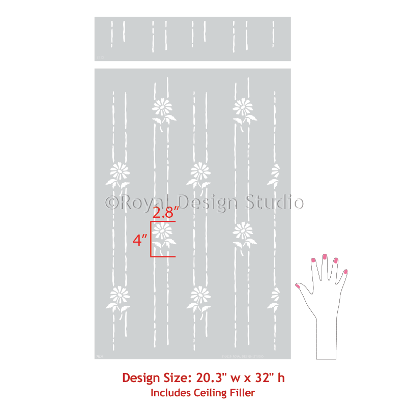 Petite floral strip wall stencil