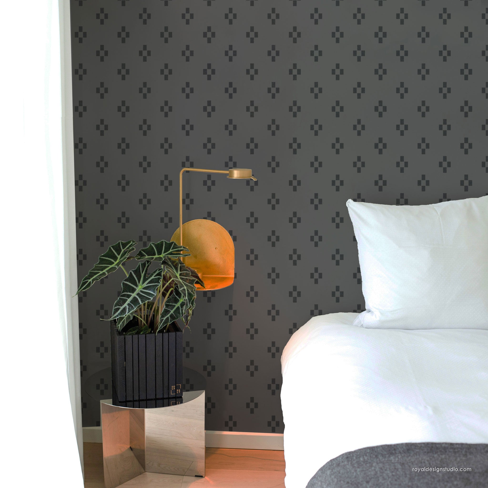 Modern check wall stencil for painted walls