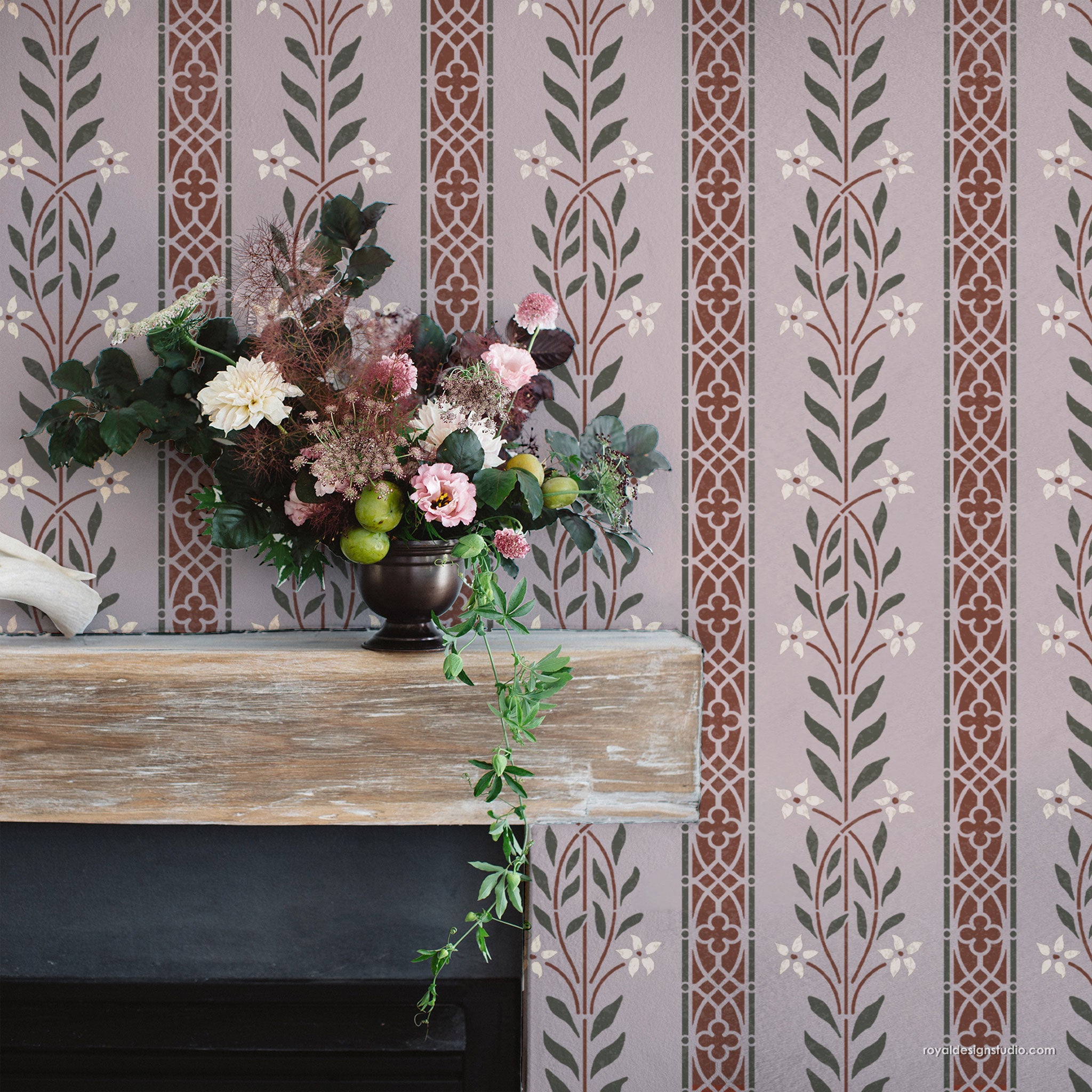 Scandinavian Folk Floral Stripe Stencil
