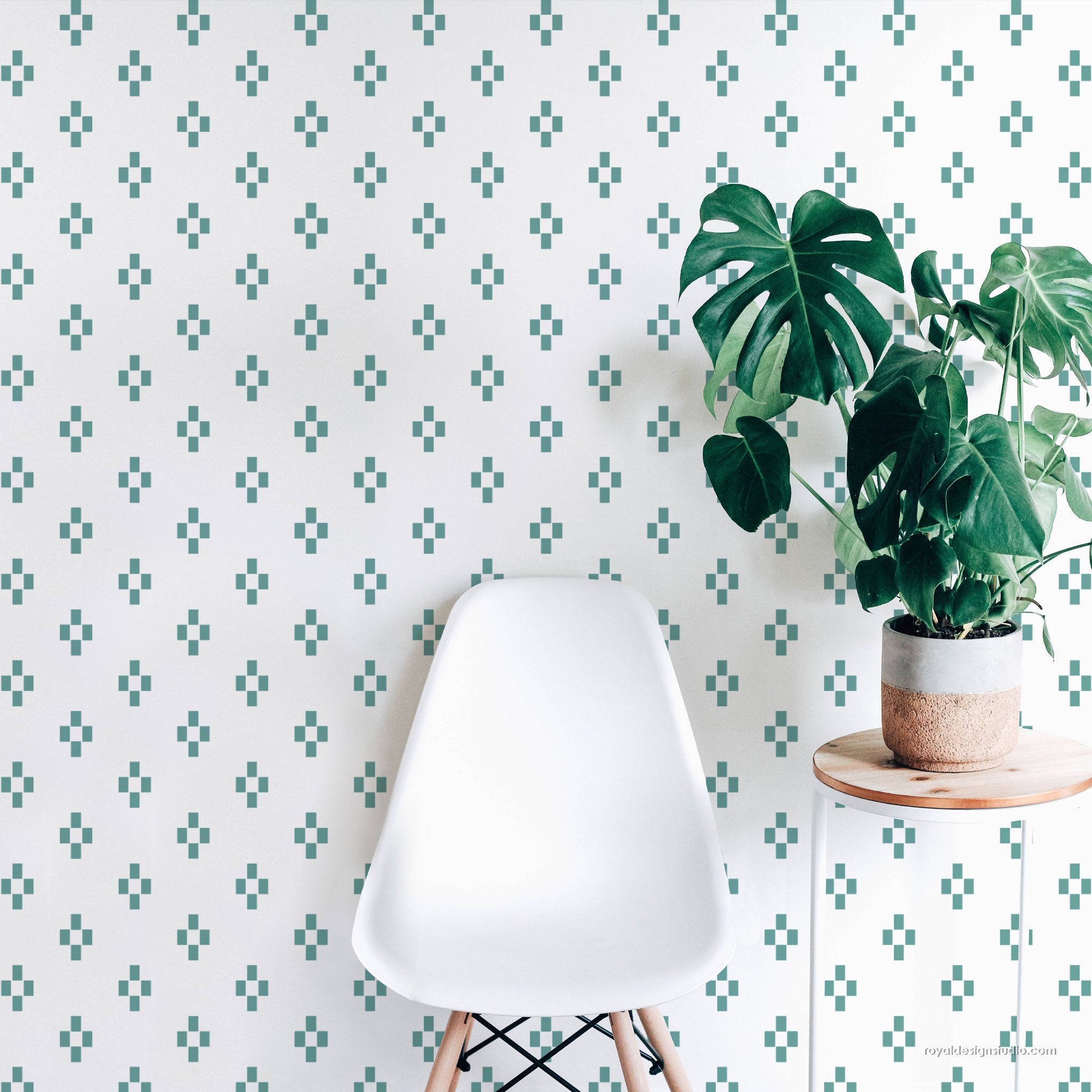 ckeck wall stencil pattern for modern wall decor