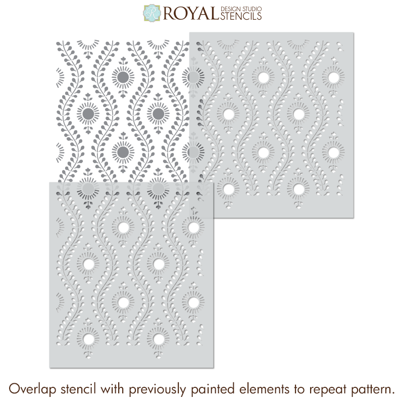 Wall stencil block print pattern for painting