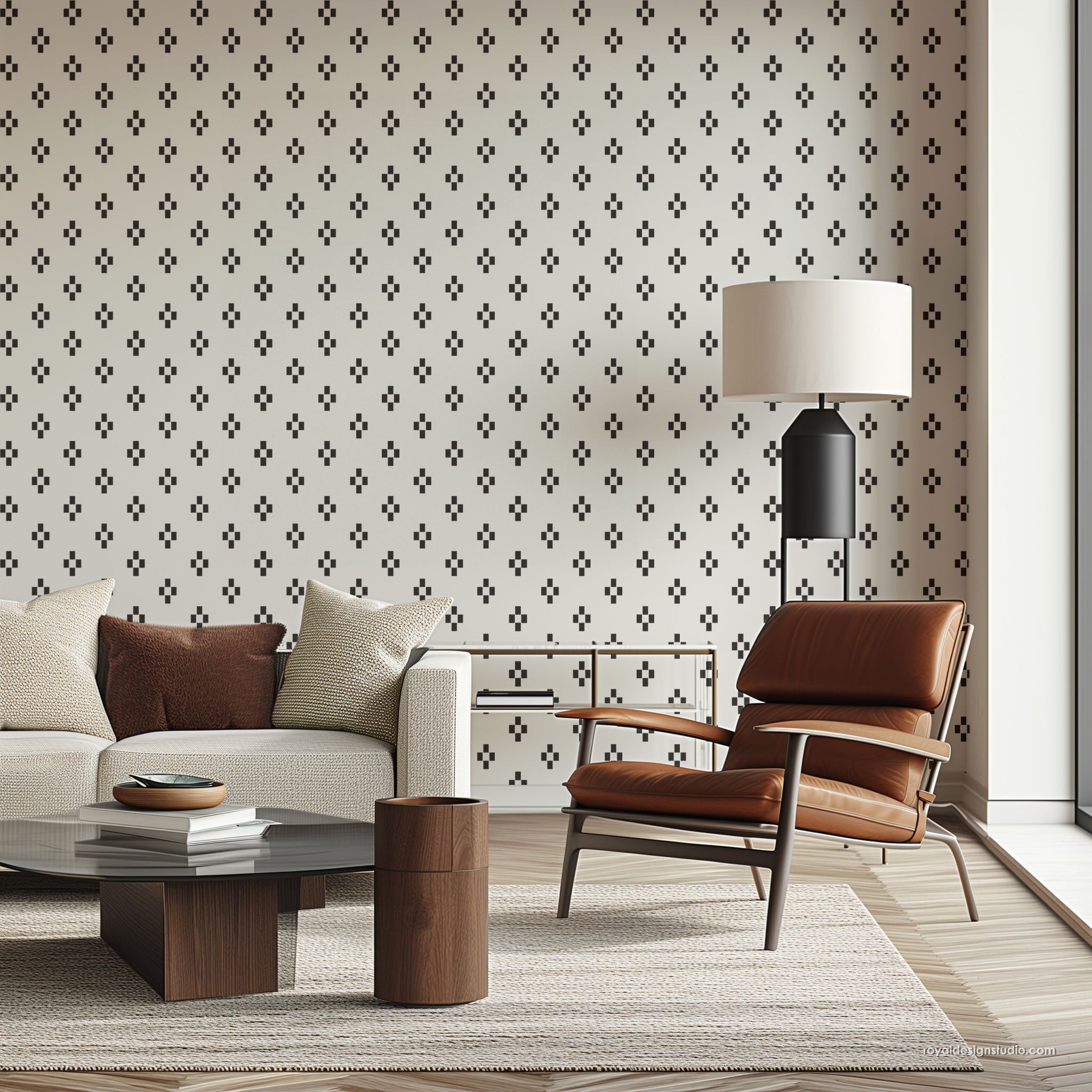 Check wall stencil design for wallpaper look modern interior
