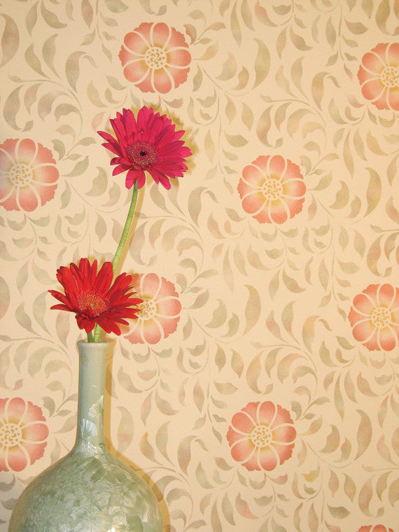 Folk Flower Allover Wall Stencil