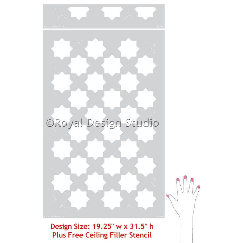Moroccan Stencils Eight Pointed Stars Wall Stencils - Royal Design Studio
