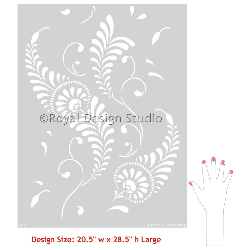 Feathered Damask Wall Stencil