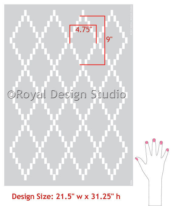Modern and Geometric Designs for Walls - Royal Design Studio Dotted Diamond Harlequin Wall Stencil