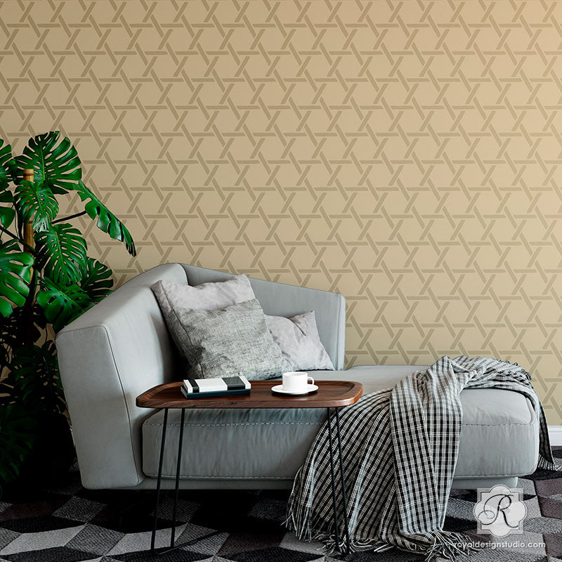 Cane Basketweave Wall Stencil