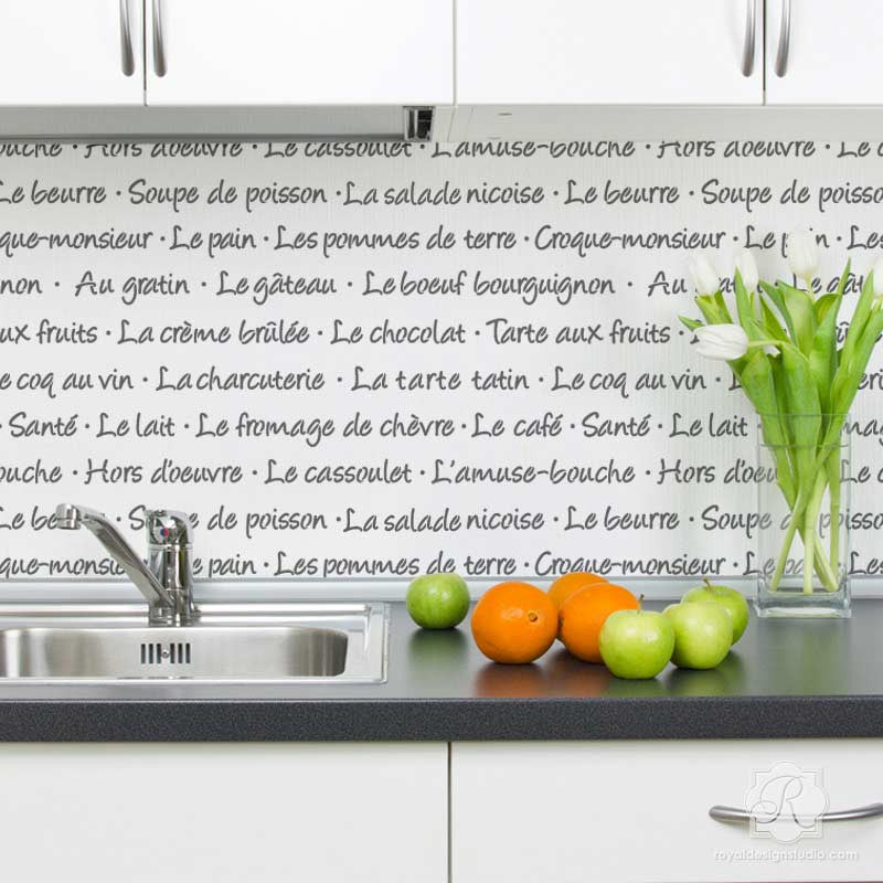 French food lettering stencil for walls and furniture - Royal Design Studio Wall Stencils for Kitchen Backsplash and Dining Room Table Decor