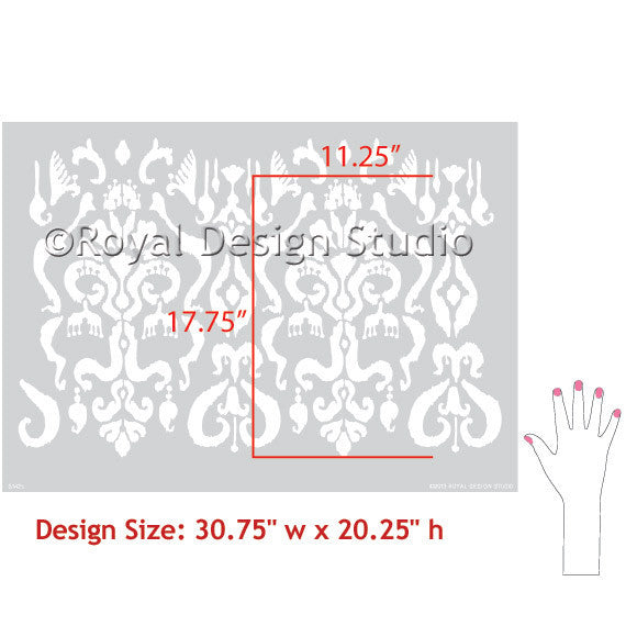 Turkish, Indian, Oriental, Indonesian Designs - Classic and Exotic Ikat Wall Stencils for Stenciling Accent Wall - Royal Design Studio