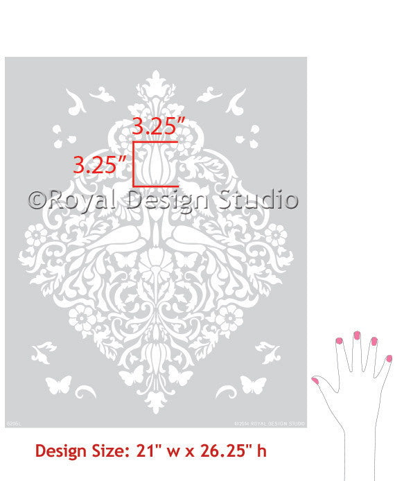Wall Painting Stencils - Love Birds Lace Damask Wall Stencils from Royal Design Studio
