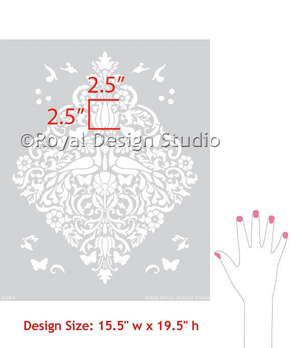 Wall Painting Stencils - Love Birds Lace Damask Wall Stencils from Royal Design Studio