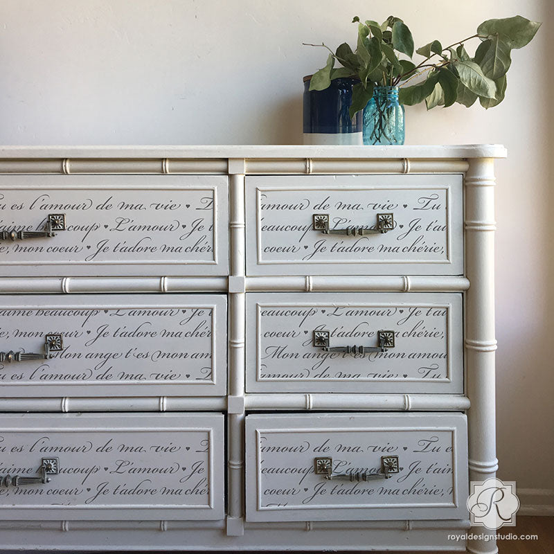 French Love Letters Furniture Stencil | Stenciling for DIY Home Decor