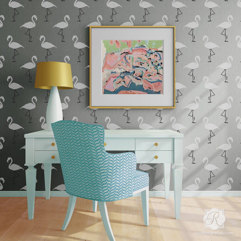 Retro or Modern Home Decor Projects - Flamingo Deco Wall Stencils - Royal Design Studio