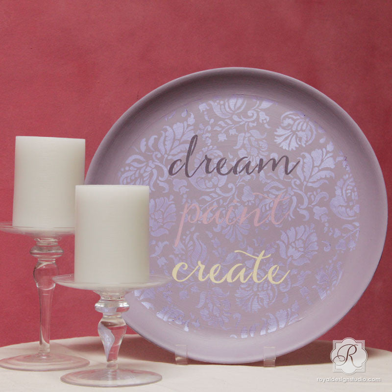 Typography Script Stencils for Painting DIY Decor - Dream Paint Create Lettering Stencils - Royal Design Studio