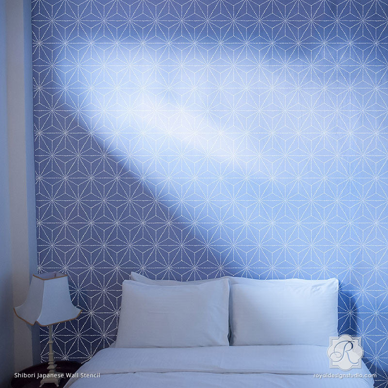 Painting Modern and Geometric Patterns for Asian Wall Decor - Shibori Japanese Wall Stencils - Royal Design Studio