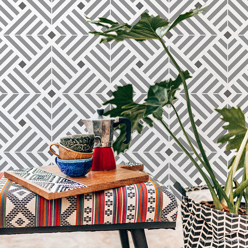 Modern Bohemian Stencils - Boho Kitchen Wall Stencils - Tile Stenciling - Tiled Wall Art Stencils - Royal Design Studio