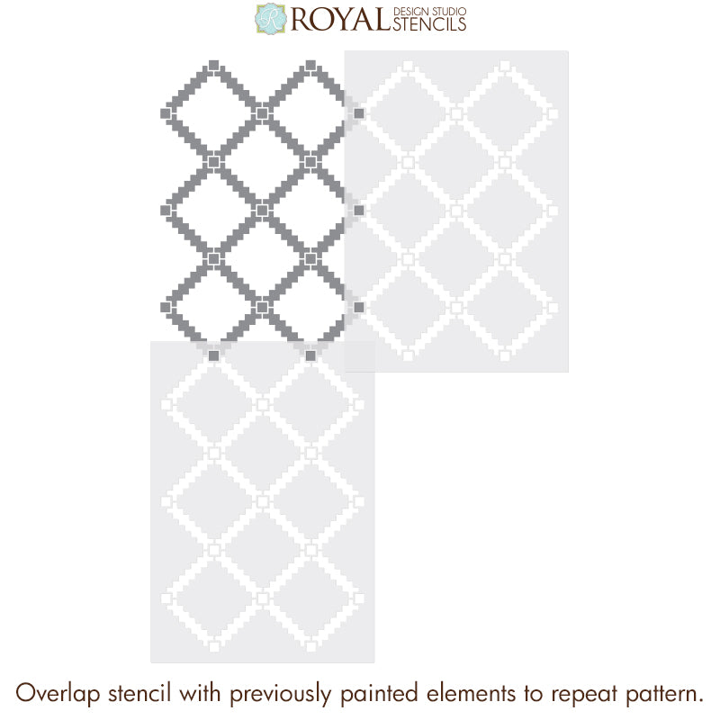 Black and White Tile Floors - Tiled Floor Stencils - Large Modern Tile Stencils for Painting - Royal Design Studio