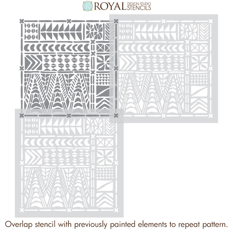 Tribal Wall Mural - African Mud Cloth Wall Pattern - Large Geometric Wall Stencils for Painting - Royal Design Studio Stencils