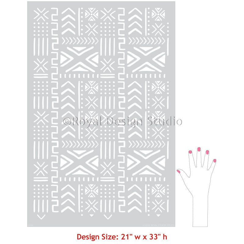 Geometric Wall Decor Idea - Mali Mudcloth Wall Stencil - African Style Mud Cloth Batik Wallpaper Design Stencils for Painting - Royal Design Studio