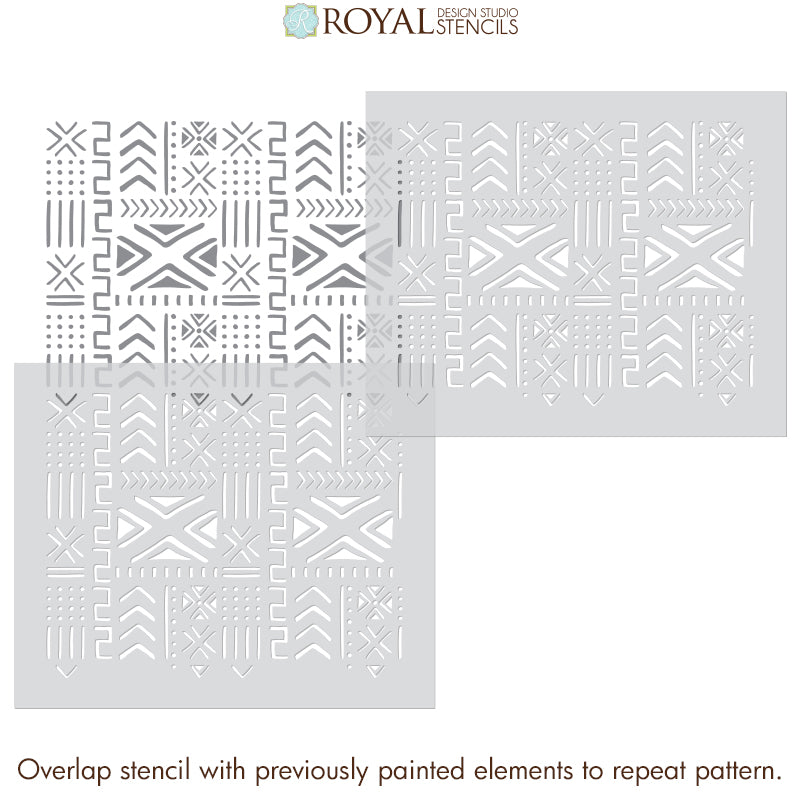 Mali Mudcloth Furniture Stencil - African Style Mud Cloth Batik Furniture Pattern - Tribal Furniture Design Stencils for Painting - Royal Design Studio