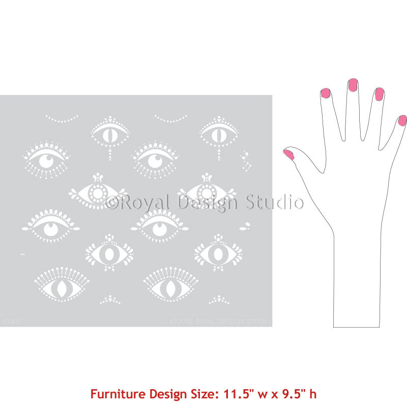 Protective Eyes Furniture Design - Evil Eye Moroccan Stencil - All Seeing Eye Furniture Stencil - Bohemian Decor Stencils - Royal Design Studio
