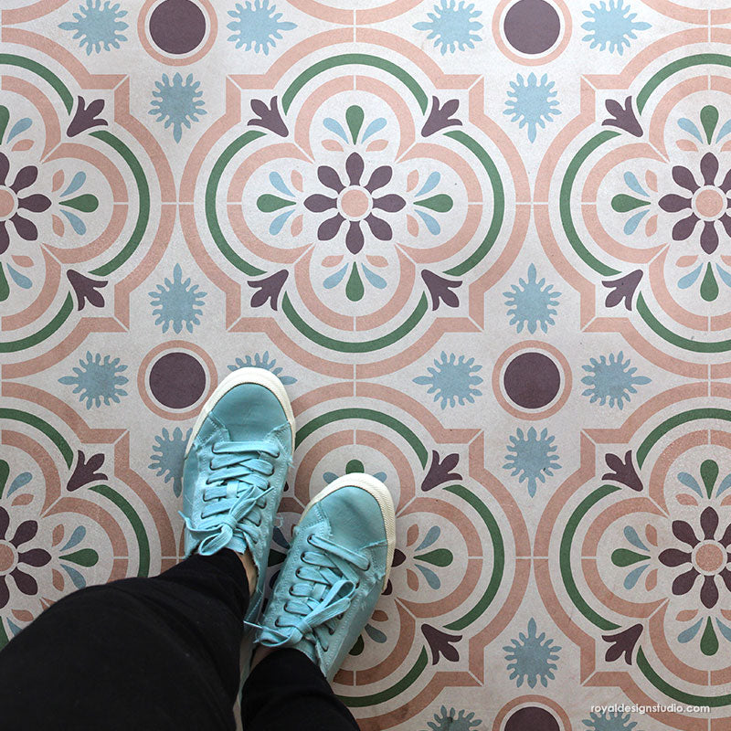 Havana Tile Stencils - Spanish Tile Floors - Encaustic Cement Tile Pattern Stencils - Royal Design Studio