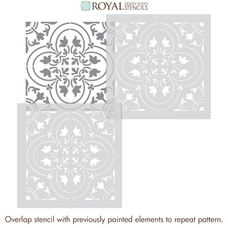 Bathroom Floor Tile Stencils - Kitchen Floor Tile Stencils - CLassic European Tiles Floor Stencils for Painting - Royal Design Studio