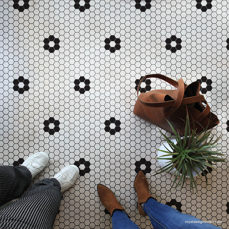 Penny Floor Tile Template Upcycled DIY Stenciled Penny Tile TV Tray
