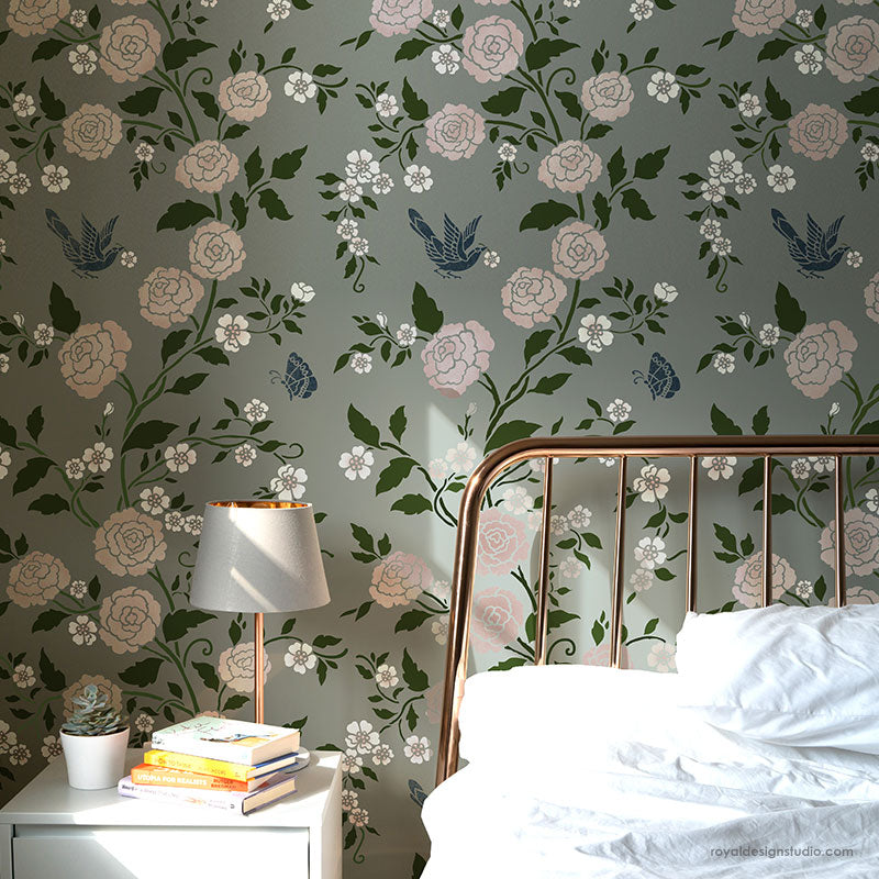 Meandering Rose Chinoiserie Wall Stencil