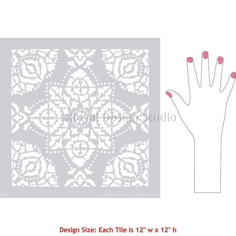 DIY Tile Stencils for Painting Floor Pattern Stencils - Indian Boho Block Print Tile Design - Royal Design Studio